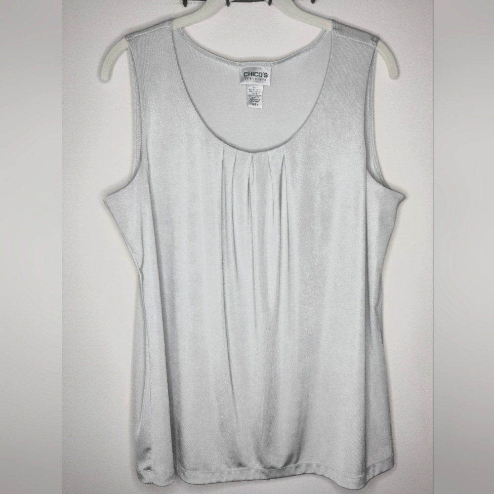 Chico's Travelers (Sz 2/L/12) Ivory White Shimmer Scoop Neckline Sleeveless Tank